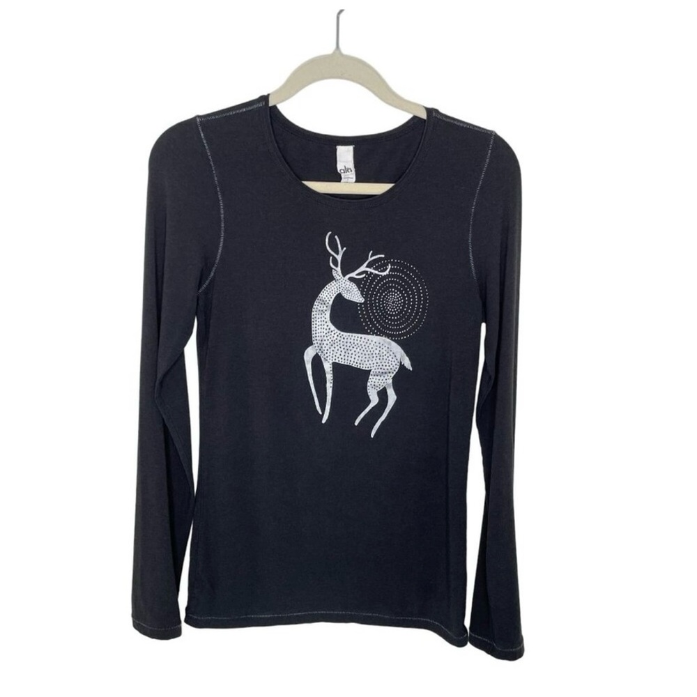 ALO Yoga Black Wash Long Sleeve Graphic Tee, M